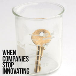 Photo of beaker with key inside it on HRExaminer When Companies Stop Innovating Heather Bussing March 12 2014